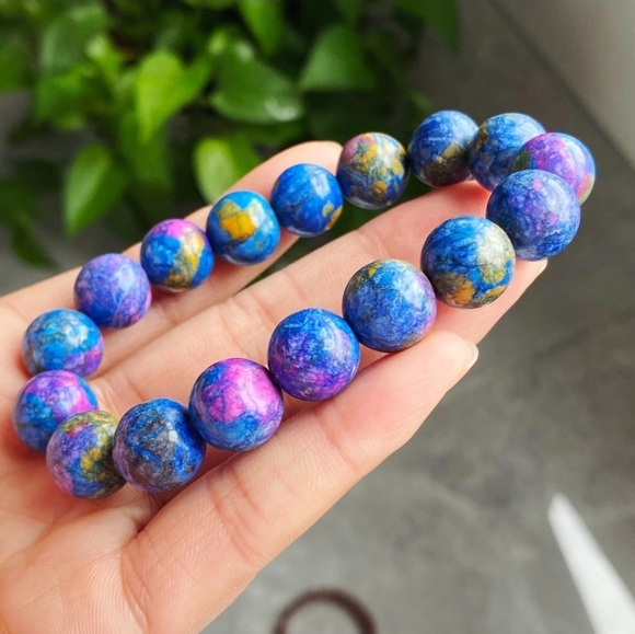 12.3mm Beauty Glittering Color Azurite & Malachite Crystal Beads Bracelet Bold - Picture 5 of 9